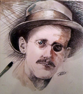 James Joyce -Inchiostro e acquerello su cartonicno